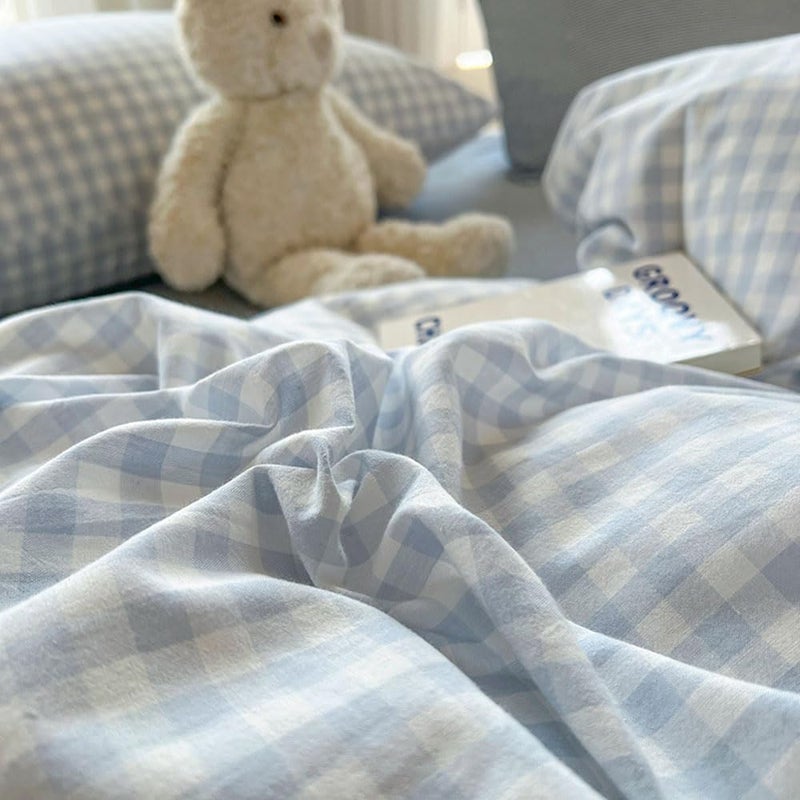 Nayoroom Gingham Duvet Cover Queen Size Blue White Plaid Checkered Comforter Cover Grid Farmhouse Bedding Set 3 Pcs Soft Breathable Washed Microfiber Gifts for Women Men - Image 5