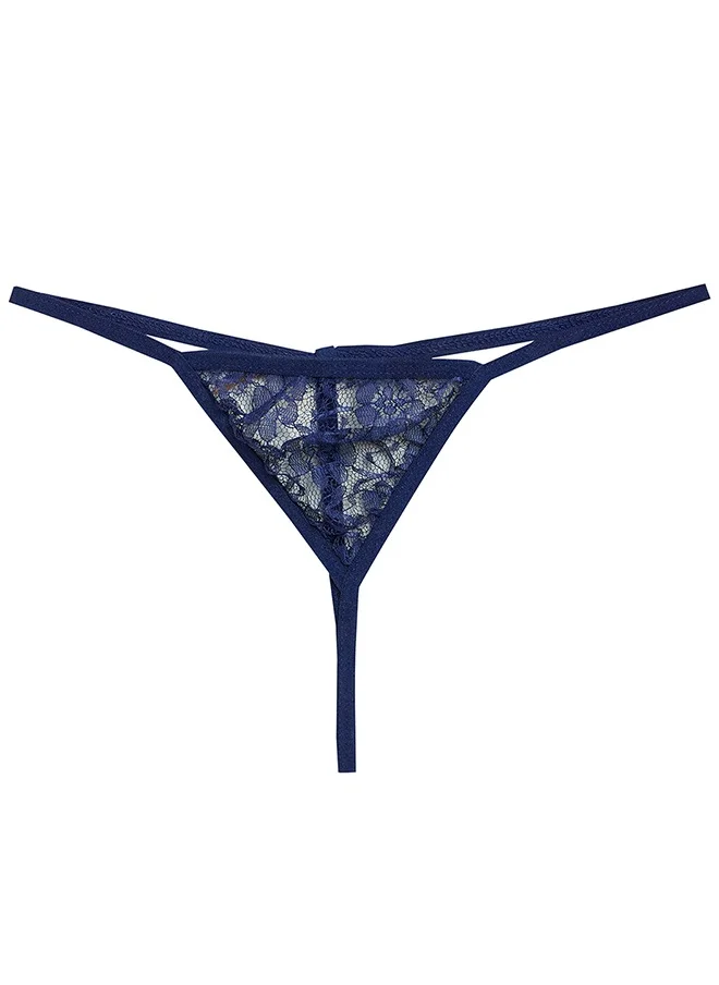 كلوفيا Clovia Sheer Babydoll with G-String in Navy - Lace