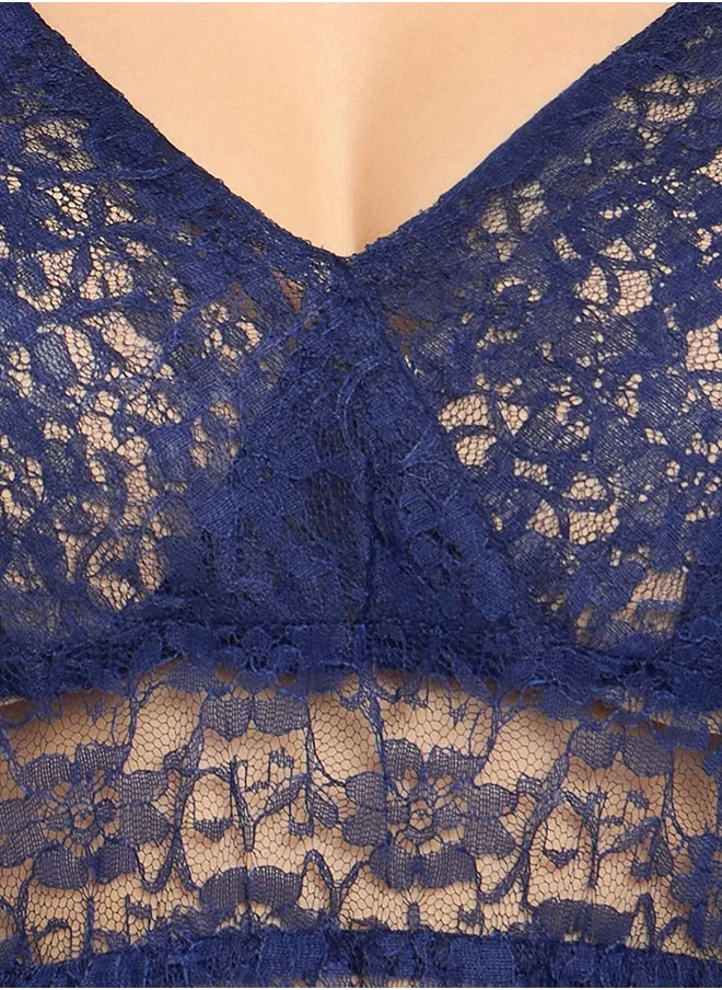 كلوفيا Clovia Sheer Babydoll with G-String in Navy - Lace