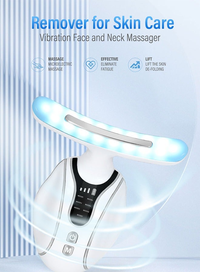 أوشن مخفف الذقن المزدوج مدلك اهتزاز، 3 في 1 محمول تثبيت جهاز إزالة التجاعيد لوجه العنق، علاج الضوء الأحمر للوجه، الوجه الفعال المظهر التجاعيد إزالة، 7 ألوان الضوء - Image 2