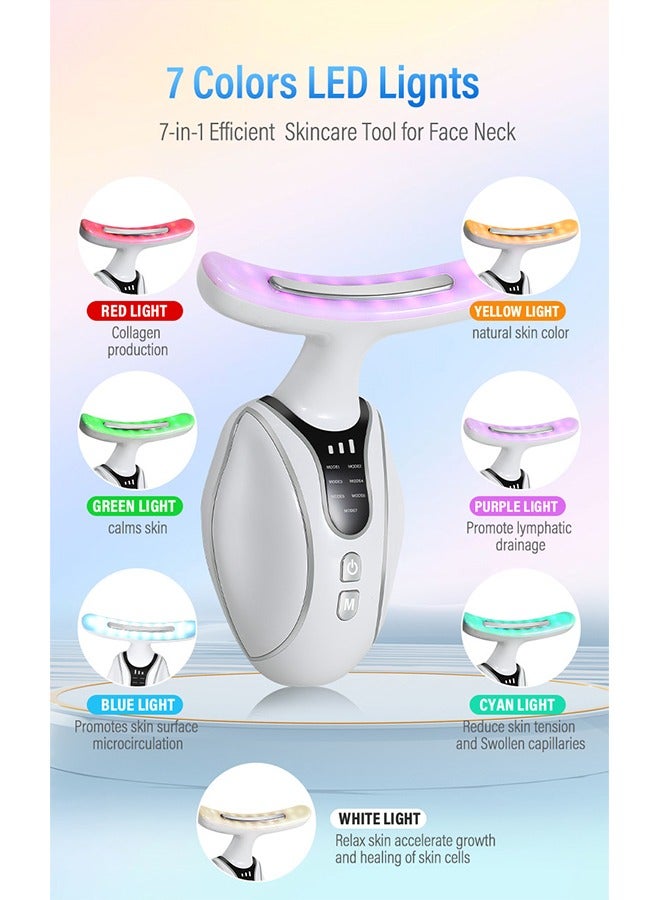 أوشن مخفف الذقن المزدوج مدلك اهتزاز، 3 في 1 محمول تثبيت جهاز إزالة التجاعيد لوجه العنق، علاج الضوء الأحمر للوجه، الوجه الفعال المظهر التجاعيد إزالة، 7 ألوان الضوء - Image 3
