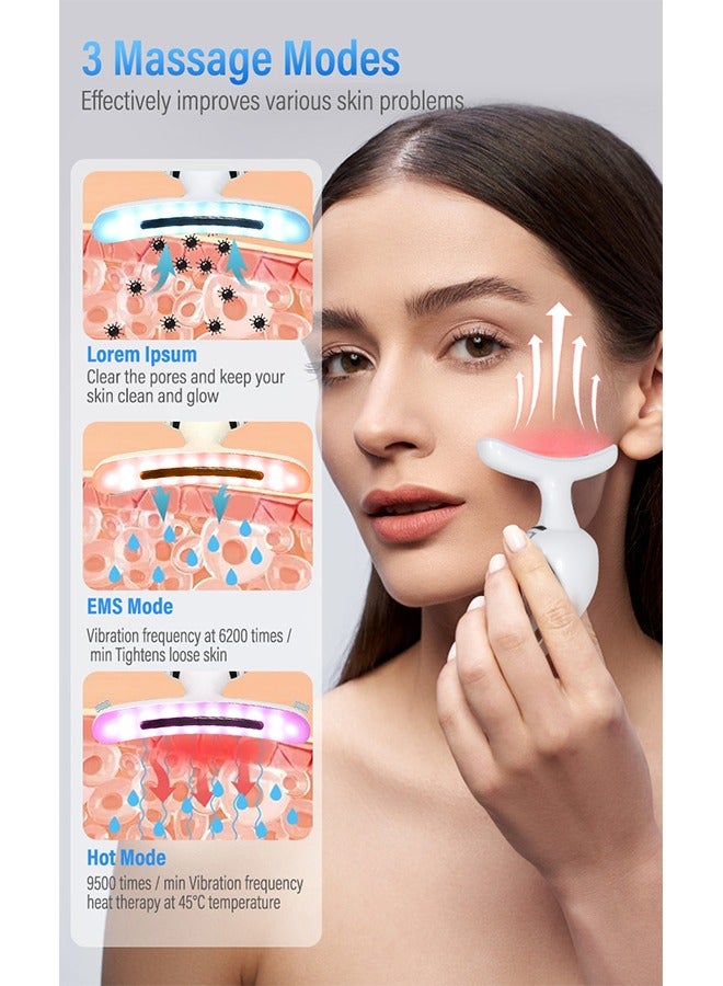 أوشن مخفف الذقن المزدوج مدلك اهتزاز، 3 في 1 محمول تثبيت جهاز إزالة التجاعيد لوجه العنق، علاج الضوء الأحمر للوجه، الوجه الفعال المظهر التجاعيد إزالة، 7 ألوان الضوء - Image 4