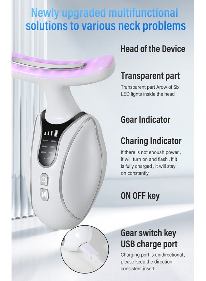 أوشن مخفف الذقن المزدوج مدلك اهتزاز، 3 في 1 محمول تثبيت جهاز إزالة التجاعيد لوجه العنق، علاج الضوء الأحمر للوجه، الوجه الفعال المظهر التجاعيد إزالة، 7 ألوان الضوء - Image 5