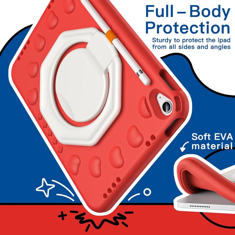 Jetech Kids Case For Ipad A16 11Th/10Th Generation 2025/2022 With 360 Degree Rotating Handle Stand, Shockproof Lightweight Tablet Cover With Pencil Holder Red - Image 5