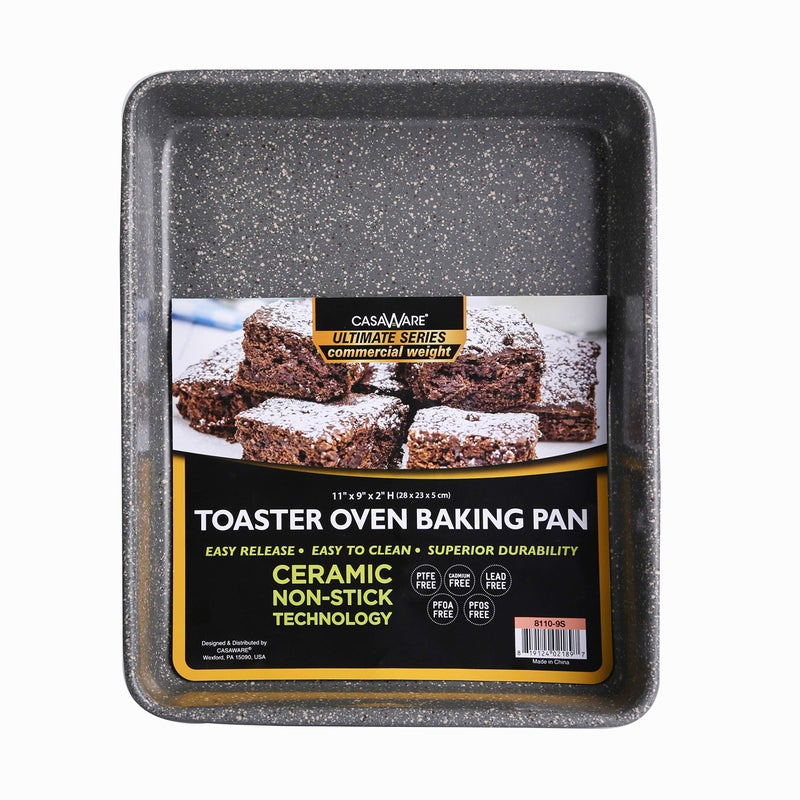 casaWare casaWare 11 x 9 x 2inch Toaster Oven Ultimate Series Commercial Weight Ceramic NonStick Coating Baking Pan Silver Granite 