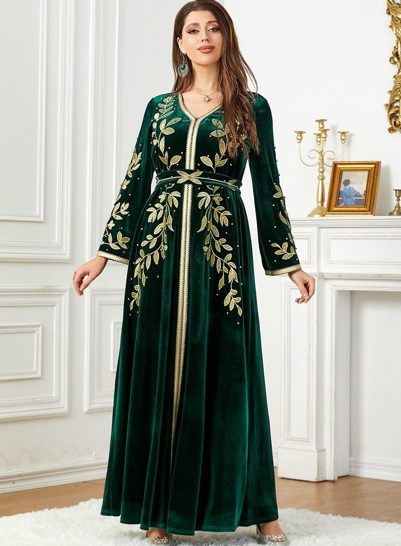 KUYING New Fashion Embroidered Beaded Velvet Dress  - Image 1