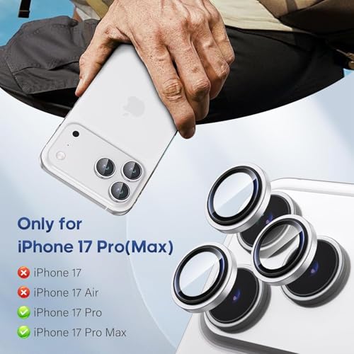 Mr Shield Mr.Shield Top-Notch 3D Camera Lens Protector Ring Compatible For iPhone 17 Pro Max | 17 Pro, 1:1 Keep Original Lens Design and Color, 9H Hardness, Easy Installation - Silver Titanium - Image 2