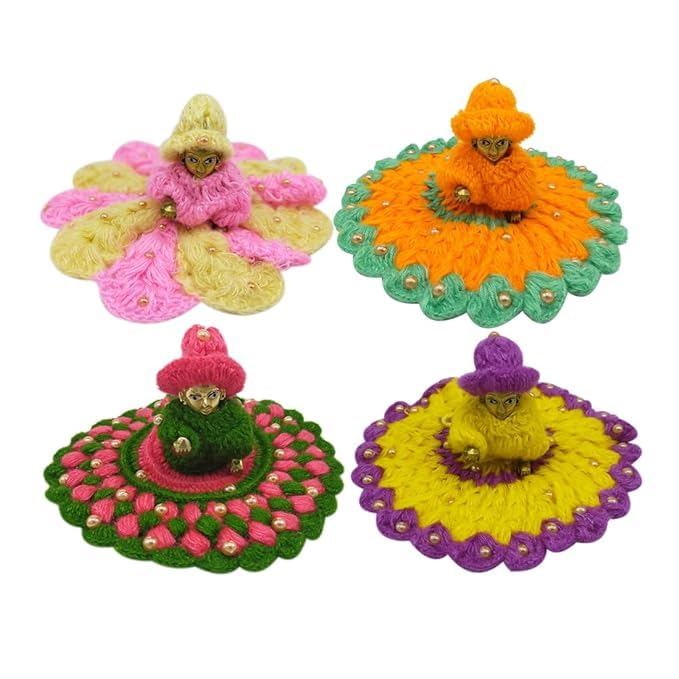 A & S Ventures Laddu Gopal Woolen & Winter Dress of Lord Krishna Ladoo Gopal ji Shri Krishna ji Bal Gopal Ji - Mix Color Heavy & Designer with Cap (Size 2-3 No,Pack of 4 pc) - Image 1