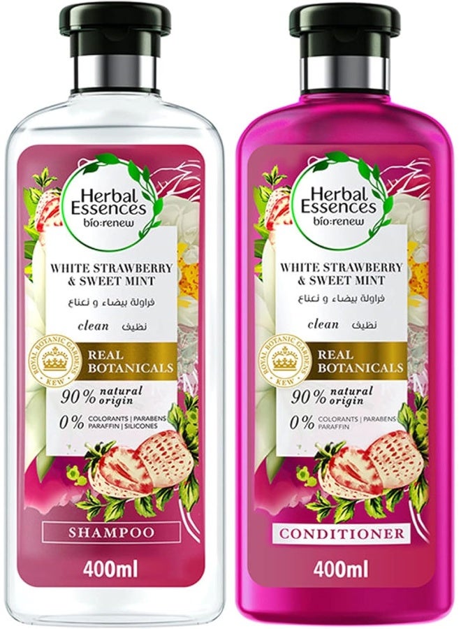 Herbal Essences شامبو هيربال إسينسز بايو: رينيو بالفراولة البيضاء والنعناع 400 مل + بلسم 400 مل - Image 1