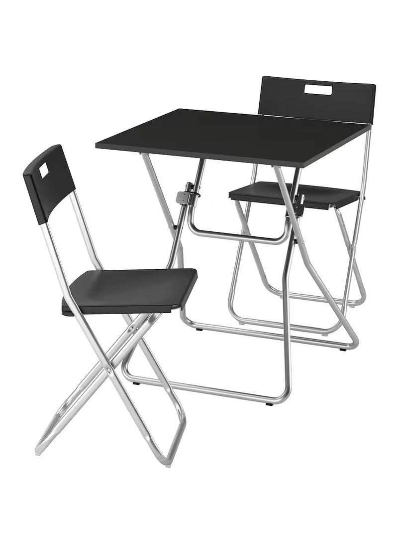 Generic Dining Folding Table With 2 Folding Chairs Black 67x67 cm /For Multi Purpose Home, Kitchen, Balcony, Restaurant, Indoor, Outdoor  - Image 1