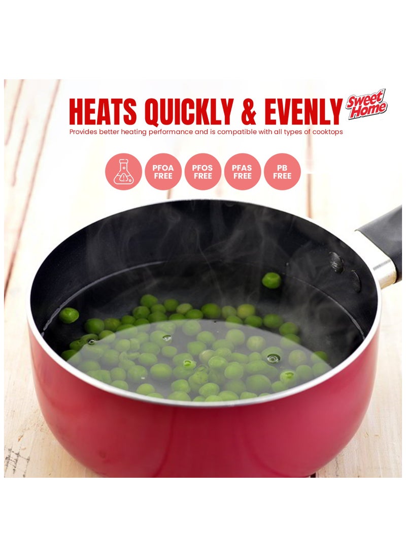 Sweet Home - Non-Stick Cookware 3 pcs Set with Frypan and Sauce Pan - Heat-Resistant Handle, Non-Stick Coating, Aluminium Material, and Laddle Included - Image 1