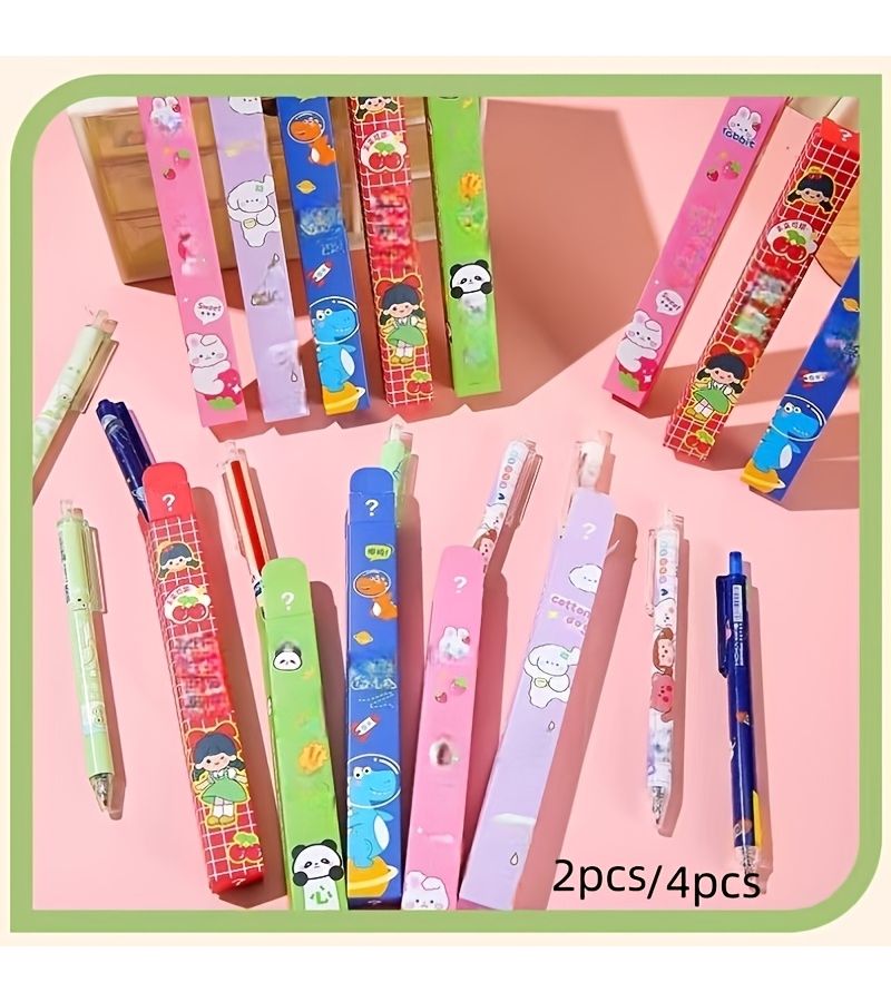 Colorful Array Creative Cartoon Click Pen Set 4Pcs Cute Inspirational Funny Gift Stationery - Image 1