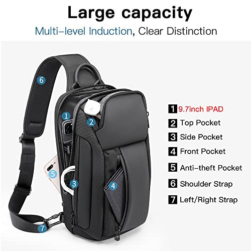 BANGE Sling Bag for Men, Men's Shoulder bags, Waterproof Crossbody Backpack for Men… (7566Black) - Image 4