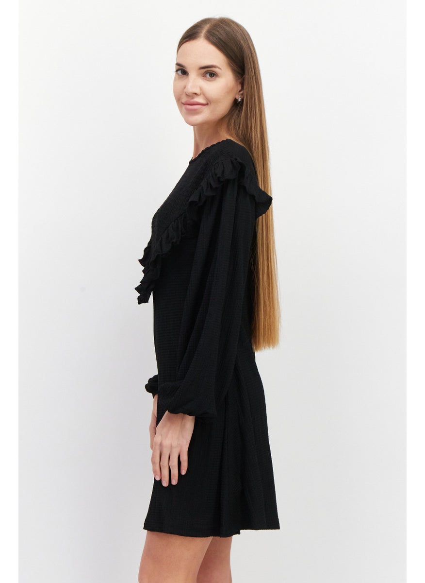 RIVER ISLAND Women Shirred Long Sleeve Mini Dress, Black  - Image 2