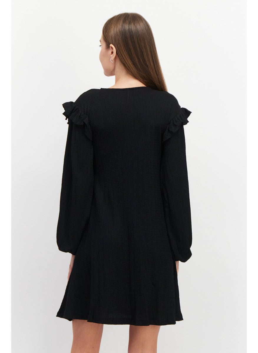 RIVER ISLAND Women Shirred Long Sleeve Mini Dress, Black  - Image 3