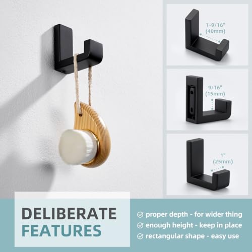 Angle Simple Towel Hook for Bathroom, SUS 304 Stainless Steel Compact Shower Robe Coat Wall Hook, Matte Black - Image 5