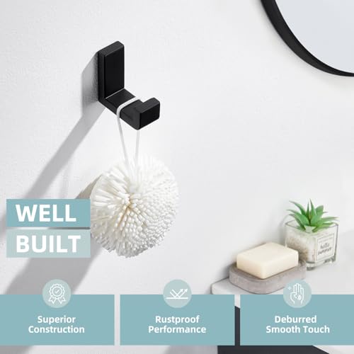 Angle Simple Towel Hook for Bathroom, SUS 304 Stainless Steel Compact Shower Robe Coat Wall Hook, Matte Black - Image 3