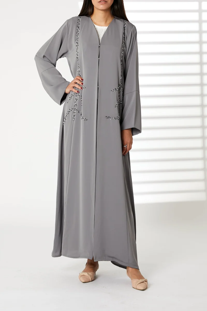 Moistreet Embellished Open Front Abaya