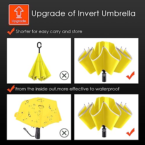 Bodyguard Inverted Umbrella Large Windproof Umbrellas for Rain Sun Travel Umbrella Compact with Reflective Stripe, Yellow-46 INCH - Image 5