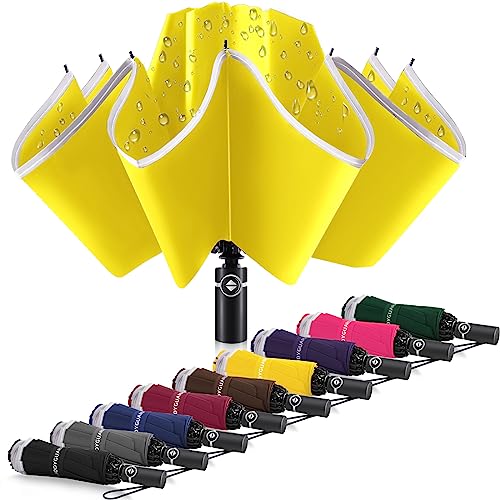 Bodyguard Inverted Umbrella Large Windproof Umbrellas for Rain Sun Travel Umbrella Compact with Reflective Stripe, Yellow-46 INCH - Image 1