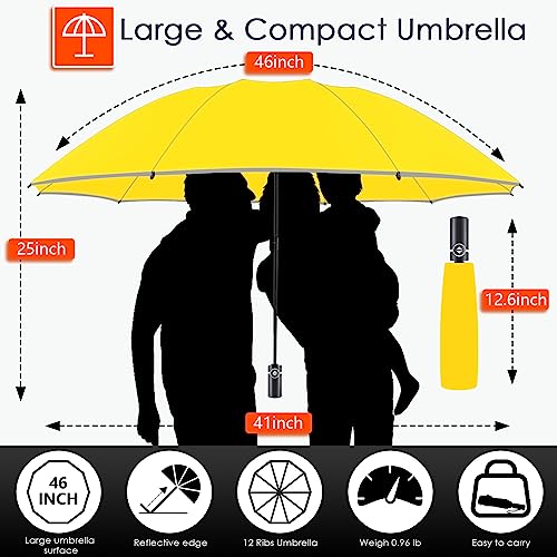 Bodyguard Inverted Umbrella Large Windproof Umbrellas for Rain Sun Travel Umbrella Compact with Reflective Stripe, Yellow-46 INCH - Image 4