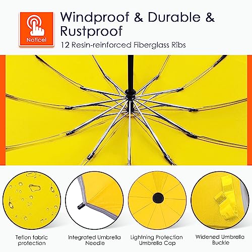 Bodyguard Inverted Umbrella Large Windproof Umbrellas for Rain Sun Travel Umbrella Compact with Reflective Stripe, Yellow-46 INCH - Image 3