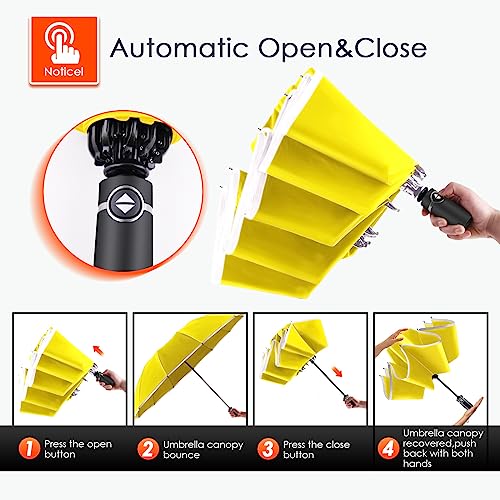 Bodyguard Inverted Umbrella Large Windproof Umbrellas for Rain Sun Travel Umbrella Compact with Reflective Stripe, Yellow-46 INCH - Image 2
