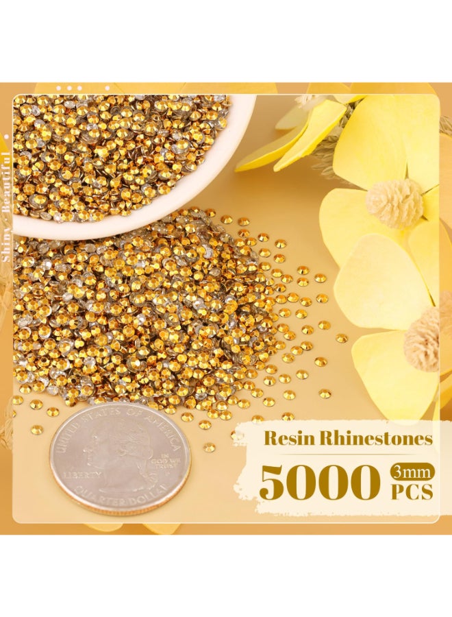 BELLEBOOST 5000 قطعة من الكريستالات الراتنجية 3 مم في الجملة باللون النحاسي الذهبي لتزيين الحرف اليدوية وزينة الأظافر والخرز والتمائم للأكواب والأحذية والملابس والأقمشة مع قلم التقاط وملاقط - Image 4