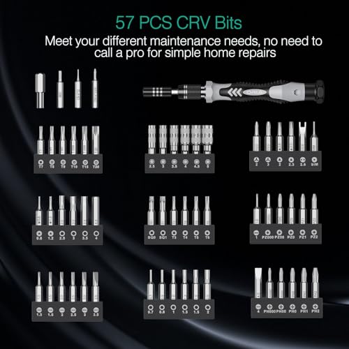 ORIA 61 in 1 Precision Screwdriver Set with 57 Bits, Magnetic Screwdriver Kit, Portable Repair Tool Kit for Smartphone, PC, Watch, Toys - Includes Extension and Flexible Rod, Black - Image 2