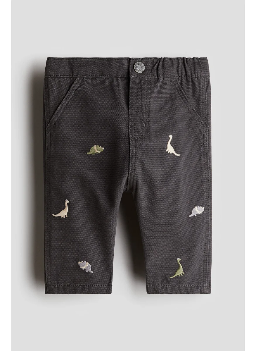 H&M Embroidery-Detail Cotton Trousers