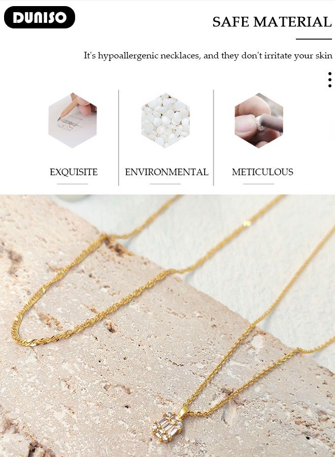 DUNISO Gold Plated Layering Necklace for Women's, Stylish Minimalist Design Pendant Necklaces, Adjustable Choker, No-Fading & Comfortable Wear, Simple Dainty Jewelry for Women - Image 2