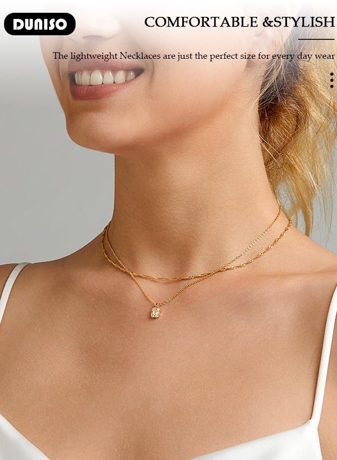 DUNISO Gold Plated Layering Necklace for Women's, Stylish Minimalist Design Pendant Necklaces, Adjustable Choker, No-Fading & Comfortable Wear, Simple Dainty Jewelry for Women - Image 3