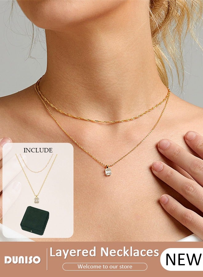 DUNISO Gold Plated Layering Necklace for Women's, Stylish Minimalist Design Pendant Necklaces, Adjustable Choker, No-Fading & Comfortable Wear, Simple Dainty Jewelry for Women - Image 1