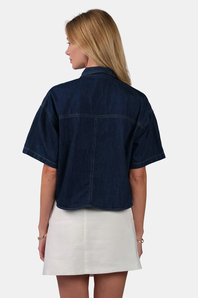 Virgio  Solid Cotton Boxy Cropped Denim Shirt for Women for Women | Best Price UAE