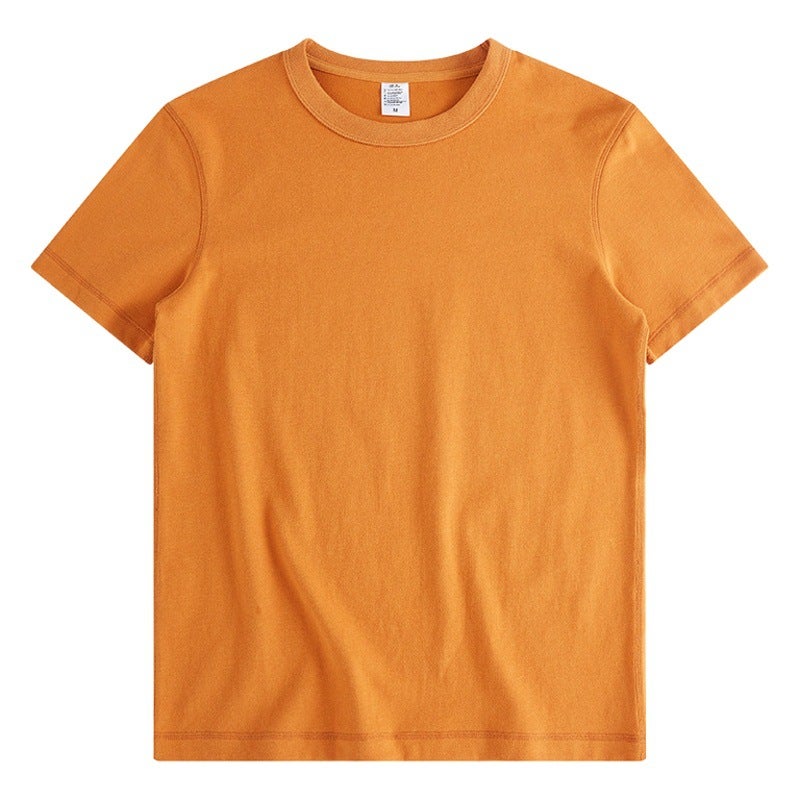 8-Color Heavyweight Japanese-Style Washed 300g Retro Carbon Brushed Solid Color Pure Cotton Men''s T-Shirt British Retro Short Sleeve - Image 2