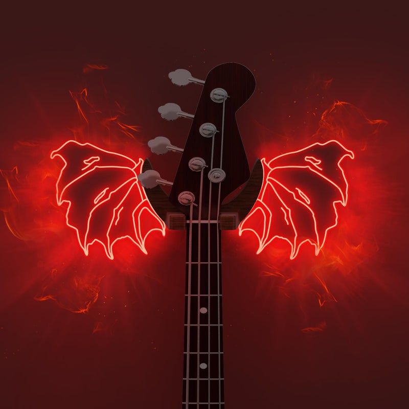CoolGift Mart Guitar Stand Wall Mount with Luminous Devil Wings, Acrylic Wooden Guitar Hanger Shelf with USB Powered, for Acoustic Electric Bass Ukulele, Gift for Music Lovers Guitar Players - Image 1