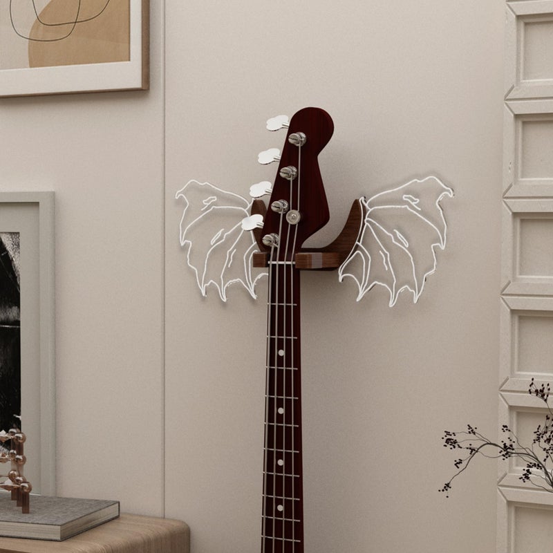 CoolGift Mart Guitar Stand Wall Mount with Luminous Devil Wings, Acrylic Wooden Guitar Hanger Shelf with USB Powered, for Acoustic Electric Bass Ukulele, Gift for Music Lovers Guitar Players - Image 4