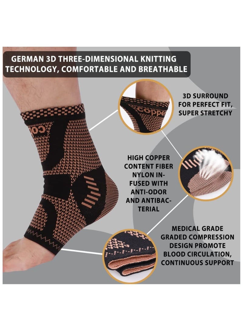 Cuken 1 Pair Ankle Brace, L, Infused Ankle Support Compression Sleeve for Men and Women, For Foot Pain Relief, Sprained Recovery, Achilles Tendonitis, Daytime or Night Use (Brown)  - Image 3