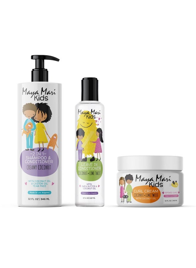 MAYA MARI Aya Mari Gift Set With Musthave Curly Hair Products For Kids ; Includes 2 In 1 Kids Curly Hair Shampoo And Conditioner Curl Cream & Shea Butter Leave In Hair Detangler For Kids ; Coconut & Lime  - Image 2