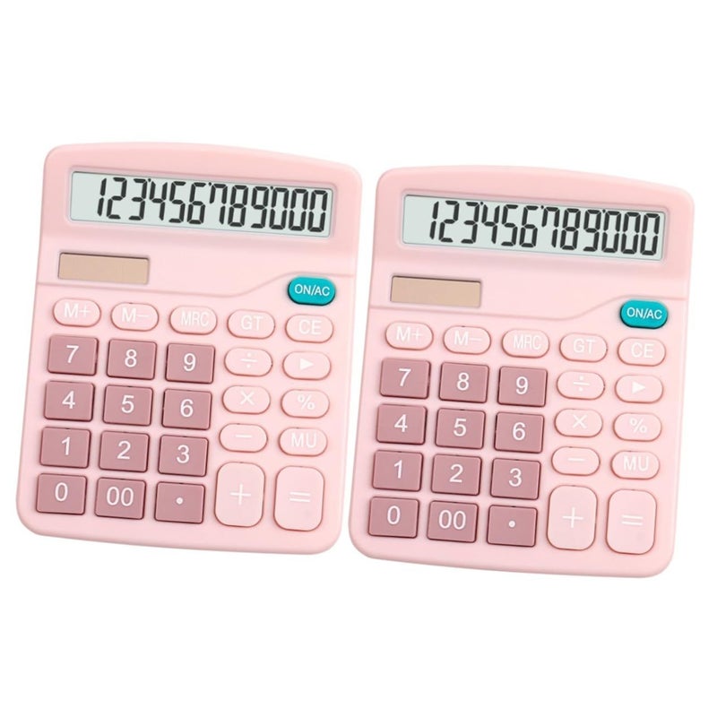 Pink Solar Calculators 2 Pack Portable Office 14.5x12x2.5cm Students - Image 2