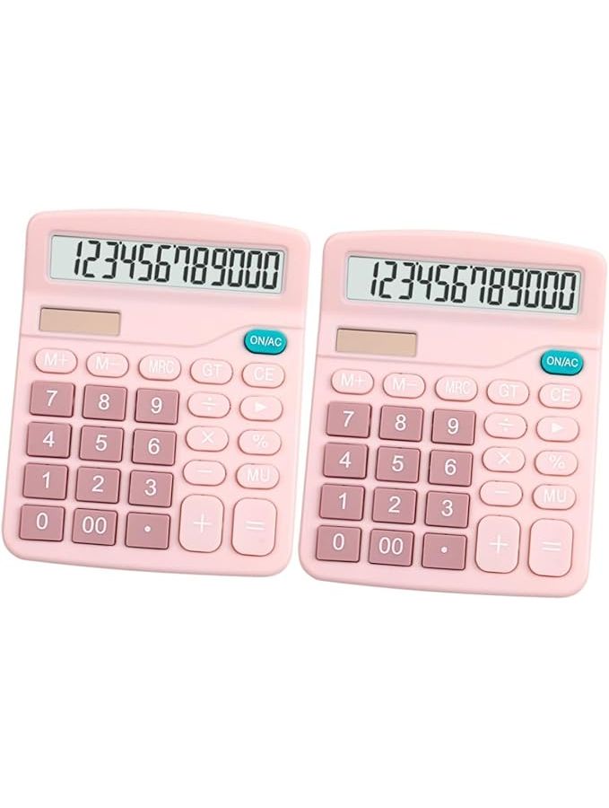 Pink Solar Calculators 2 Pack Portable Office 14.5x12x2.5cm Students - Image 1