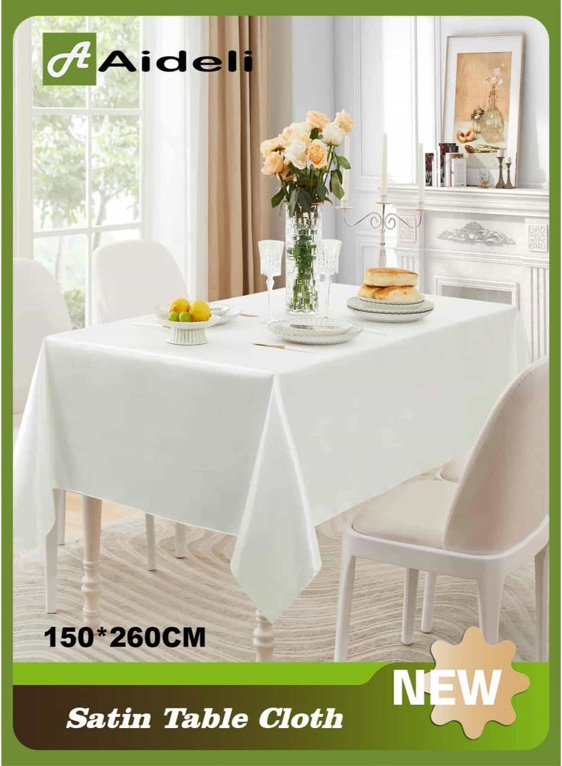 Aideli Table Cloth Rectangle Satin 150×260 cm – Washable Wedding Party Banquet Home Dinner - Image 1