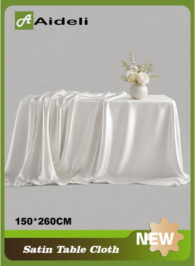 أديلي مفرش طاولة ساتان مستطيل 150×260 سم – قابل للغسل لحفلات الزفاف والعشاء والولائم وتزيين المنزل - Image 1