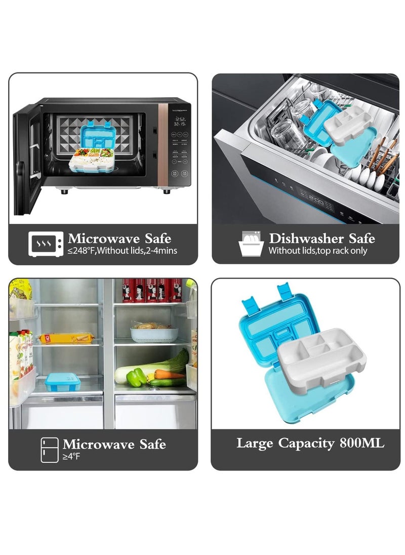 Arabest - Bento Boxes with 5 Compartments, Robust Snack Box, 800 ML Bento Lunch Box With Spoon. BPA-Free Lunch Box, Suitable for Microwave and Dishwasher (Blue) - Image 1