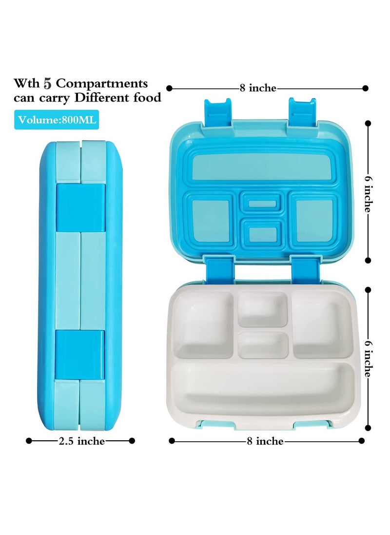 Arabest - Bento Boxes with 5 Compartments, Robust Snack Box, 800 ML Bento Lunch Box With Spoon. BPA-Free Lunch Box, Suitable for Microwave and Dishwasher (Blue) - Image 1