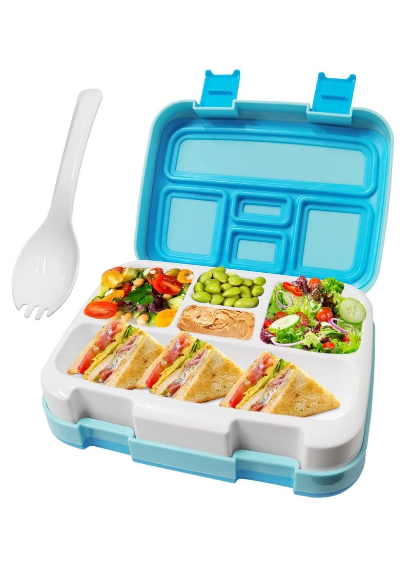Arabest - Bento Boxes with 5 Compartments, Robust Snack Box, 800 ML Bento Lunch Box With Spoon. BPA-Free Lunch Box, Suitable for Microwave and Dishwasher (Blue) - Image 1