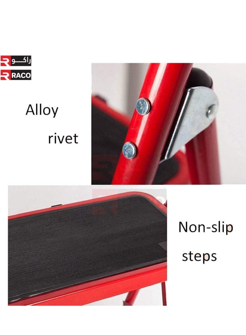 RACO Foldable Ladder, Wide Pedal and Anti-Slip. Multi Purpose Portable Folding Stepladder for Kitchen Household,Red (3 STEP) - Image 5