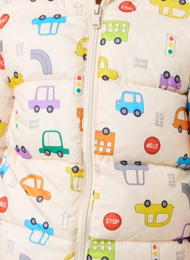 ستايلي جاكيت بفرو داخلي بطبعة كاملة وغطاء رأس - Image 4