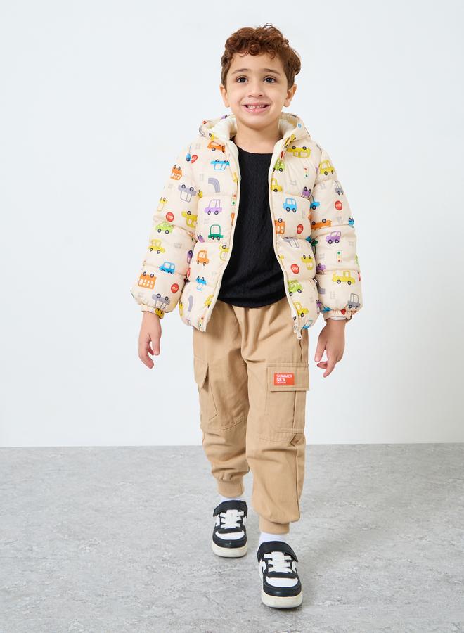 ستايلي جاكيت بفرو داخلي بطبعة كاملة وغطاء رأس - Image 2