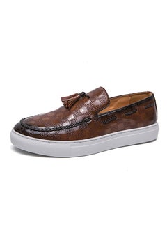 Mens Plus Size Tassel Loafers Sneakers 38-48 Plaid British Brown